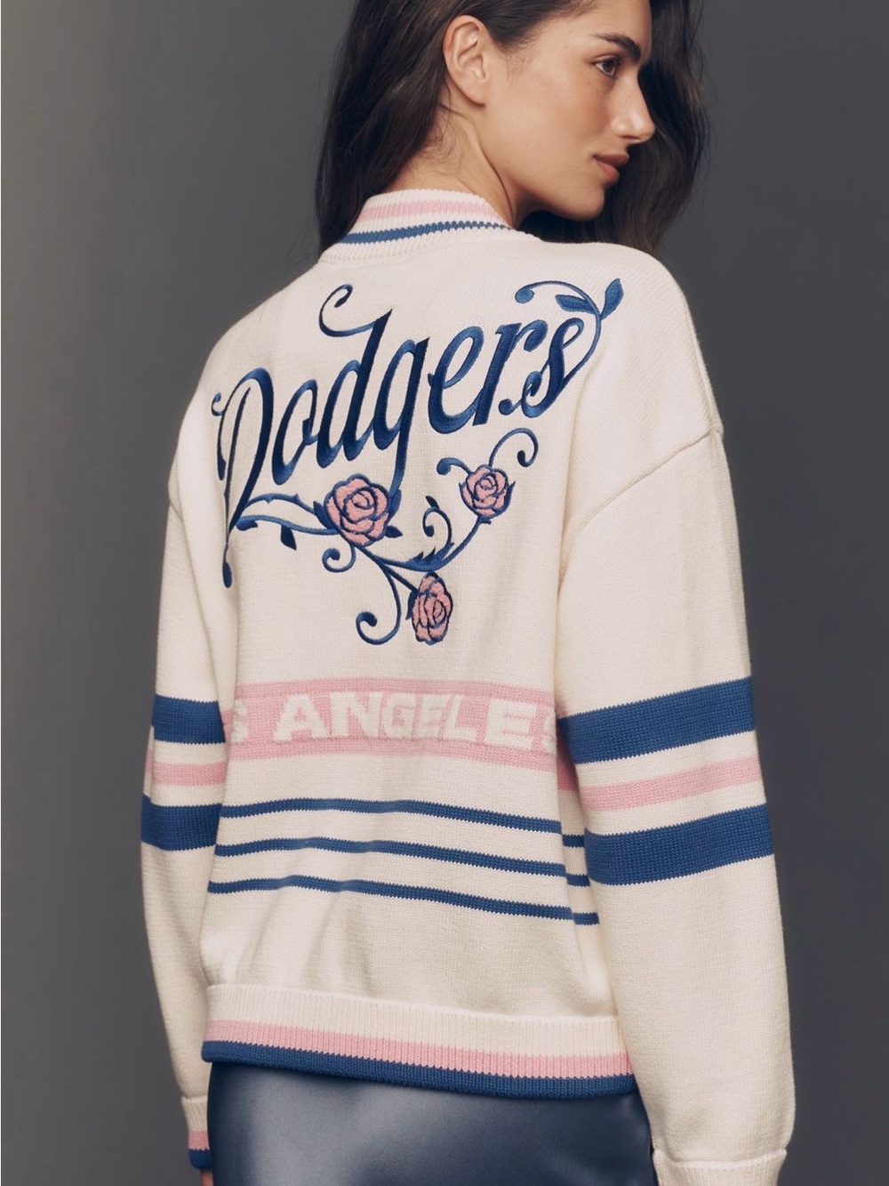 Anthropologie The Wild Collective LA Dodgers MLB Cardigan Sweater Bomber Jacket